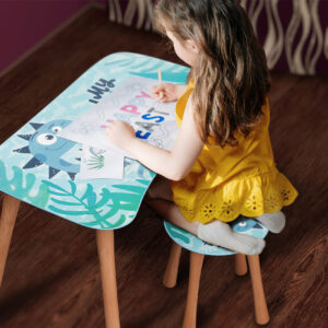 Kinder Hocker und Tisch Set mit Motiv Dino Blau