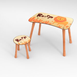 Kinder Hocker und Tisch Set mit Motiv Roar Orange