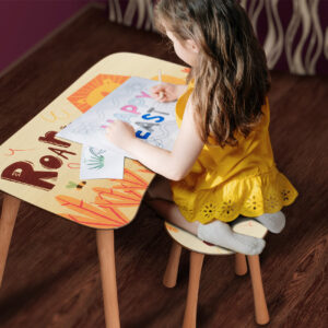 Kinder Hocker und Tisch Set mit Motiv Roar Orange
