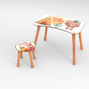 Kinder Hocker und Tisch Set mit Motiv Little Indian Weiß