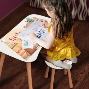 Kinder Hocker und Tisch Set mit Motiv Little Indian Weiß