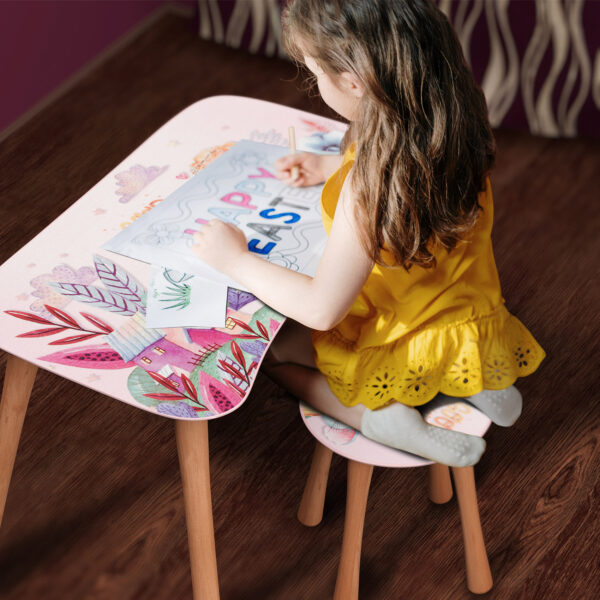 Kinder Hocker und Tisch Set mit Motiv Baloon Rosa