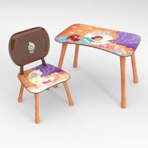 Kinder Stuhl und Tisch Set mit Motiv Back To School Braun