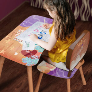 Kinder Stuhl und Tisch Set mit Motiv Back To School Braun