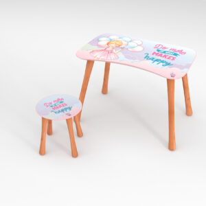 Kinder Hocker und Tisch Set mit Motiv Back To School Rosa