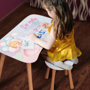 Kinder Hocker und Tisch Set mit Motiv Back To School Rosa