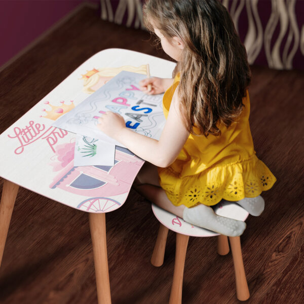 Kinder Hocker und Tisch Set mit Motiv Pink Princess Rosa