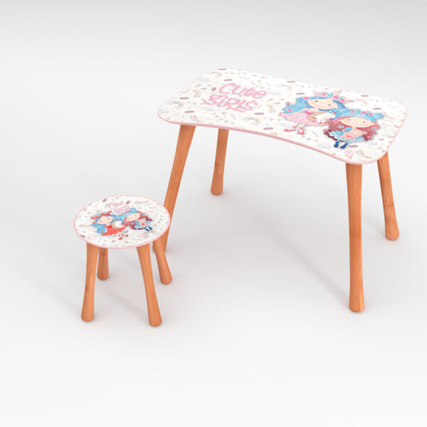 Kinder Hocker und Tisch Set mit Motiv Cute Girls Weiß