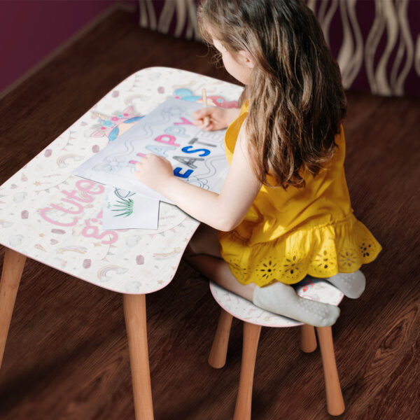 Kinder Hocker und Tisch Set mit Motiv Cute Girls Weiß