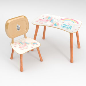 Kinder Stuhl und Tisch Set mit Motiv Dream Unicorn Weiß