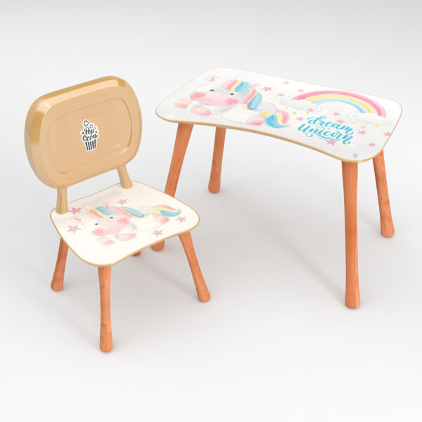 Kinder Stuhl und Tisch Set mit Motiv Dream Unicorn Weiß