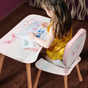 Kinder Stuhl und Tisch Set mit Motiv Bunny Love Rosa