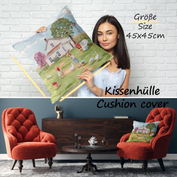 Dekokissen Kissenbezug Kissenhülle Sofakissen 45x45cm Gobelin Vintage Blumen Tiere