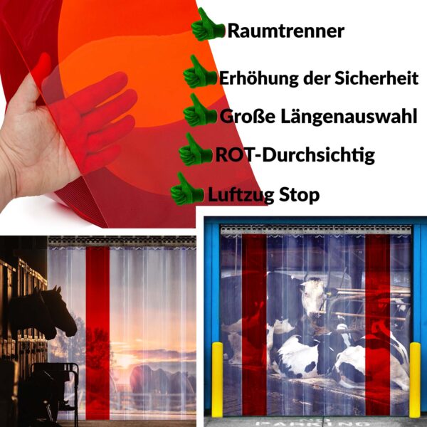 PVC Lamellen Streifenvorhang Lamellenvorhang farbig Rot Stärke 2mm Breite 20cm