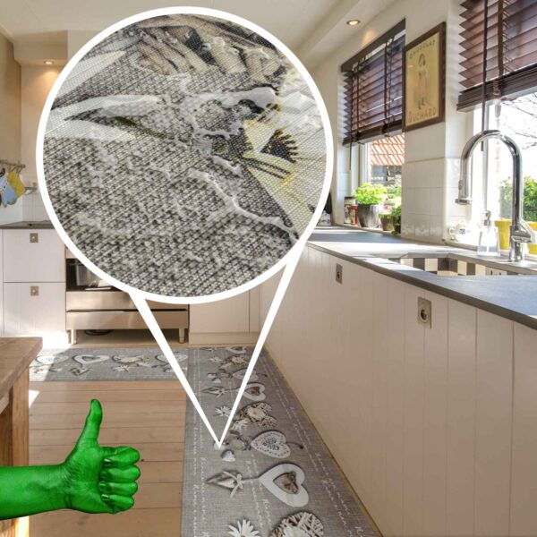 Küchenläufer waschbar Textil + PVC Küchenteppich rutschfest Sprinty Mama Grau 50cm Breit