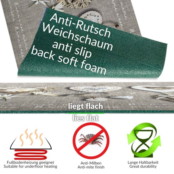 Küchenläufer waschbar Textil + PVC Küchenteppich rutschfest Sprinty Mama Grau 50cm Breit