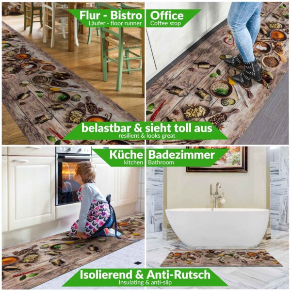 Küchenläufer waschbar Textil + PVC Küchenteppich rutschfest Sprinty Speziata Braun 50cm Breit