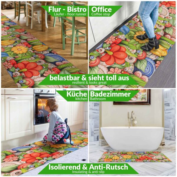 Küchenläufer waschbar Textil + PVC Küchenteppich rutschfest Sprinty Tun Mehrfarbig 50cm Breit