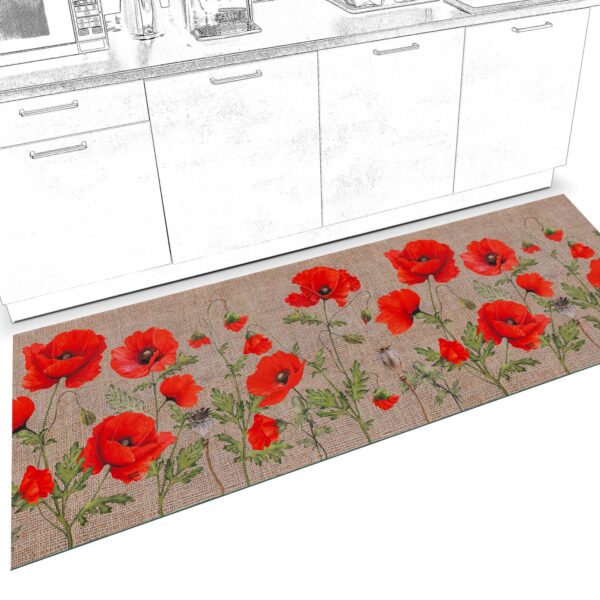 Küchenläufer waschbar Küchenteppich rutschfest Sprinty Mohnblumen Jute 52cm Breite