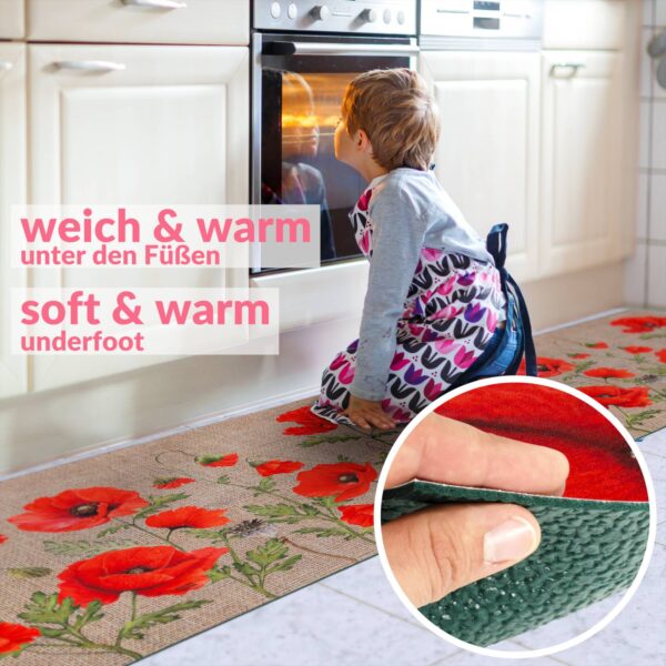 Küchenläufer waschbar Küchenteppich rutschfest Sprinty Mohnblumen Jute 52cm Breite