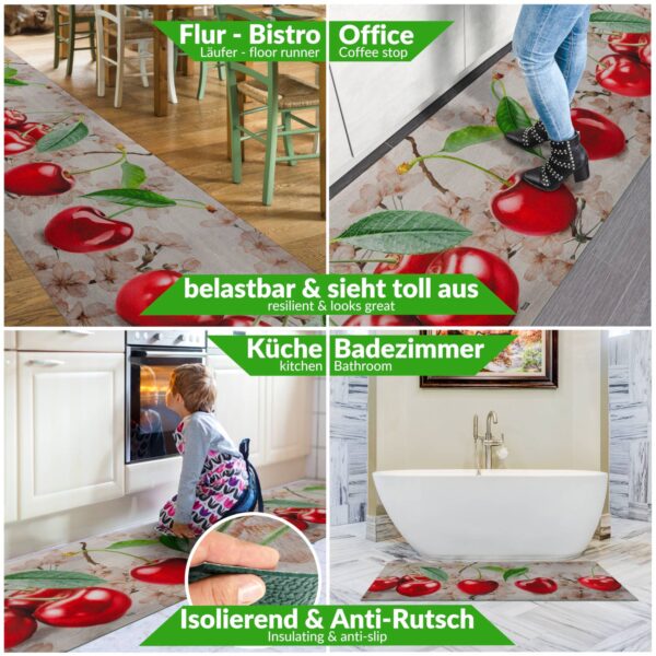 Küchenläufer abwaschbar Küchenteppich rutschfest Sprinty Kirschen Rot 52cm Breite