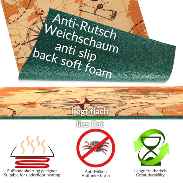 Küchenläufer waschbar Küchenteppich rutschfest Sprinty Abenteuer Braun 52cm Breite