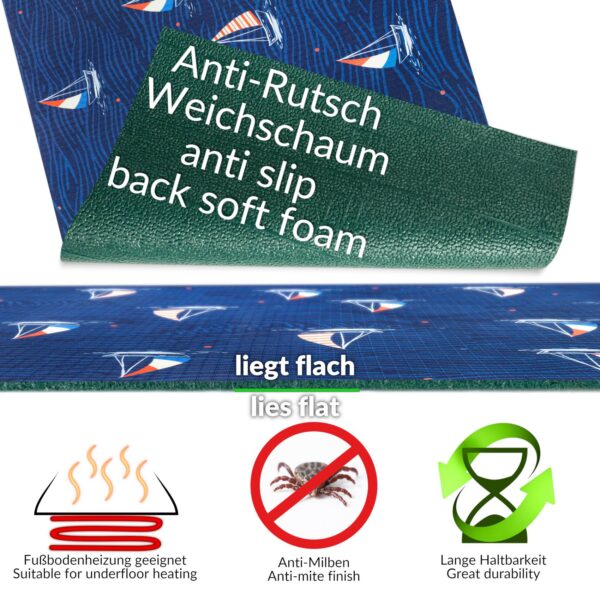 Küchenläufer waschbar Küchenteppich rutschfest Sprinty Maritim Blau 52cm Breite