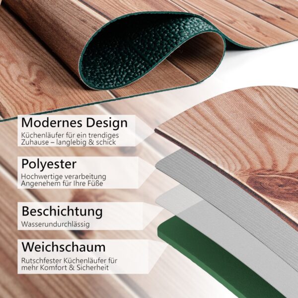 Küchenläufer waschbar Küchenteppich rutschfest Sprinty Holz Braun 52cm Breite