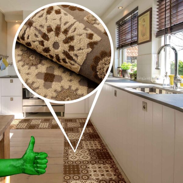 Küchenläufer Küchenteppich Teppichläufer Jacquard Teppich waschbar rutschfest Sisi Bisquit Braun 50cm Breit