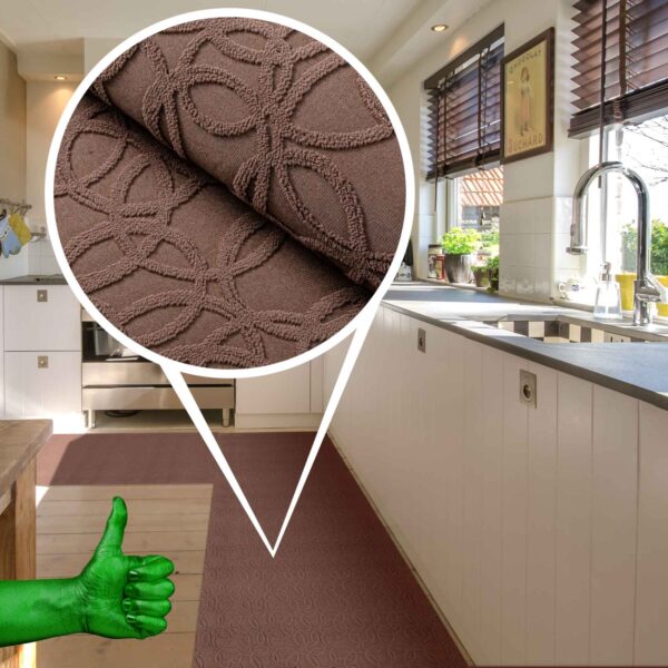 Küchenläufer Küchenteppich Teppichläufer Jacquard Teppich waschbar rutschfest Sisi Optical Braun 65cm Breit