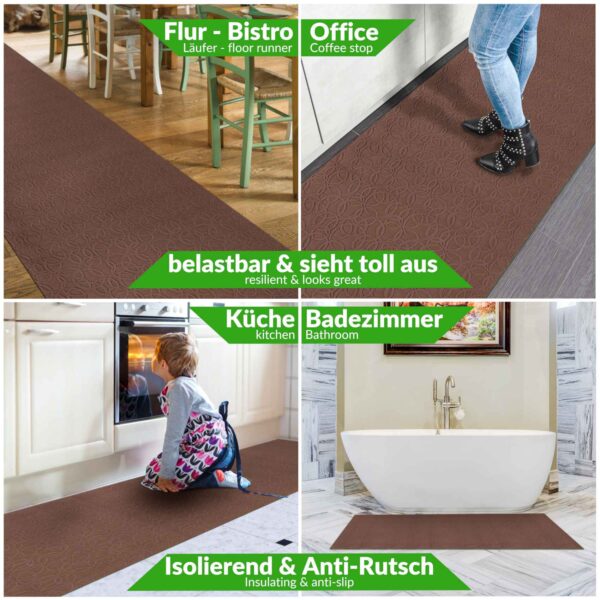 Küchenläufer Küchenteppich Teppichläufer Jacquard Teppich waschbar rutschfest Sisi Optical Braun 65cm Breit