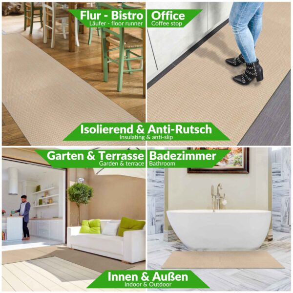 Outdoorteppich & Indoor Küchenläufer geflochten Rattan Tatami Flecht Beige 50cm Breit