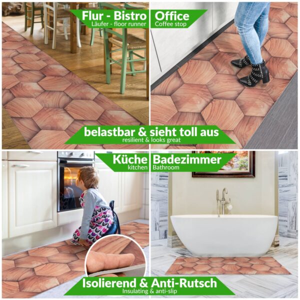 Küchenläufer TeppichLäufer abwaschbar mit Motiv Holzoptik Geometrie Beige