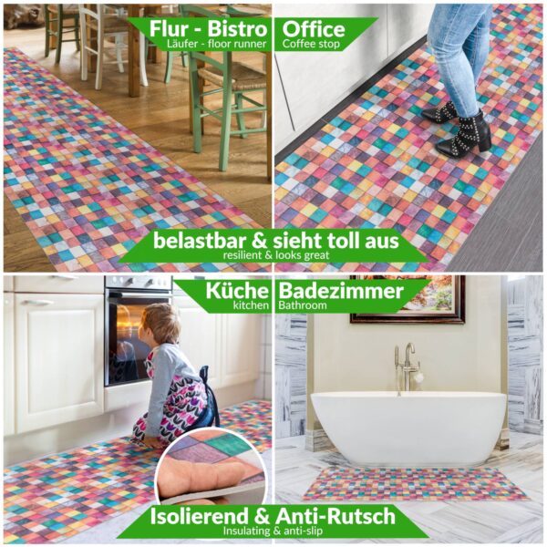 Küchenläufer TeppichLäufer abwaschbar mit Motiv Mosaik Bunt