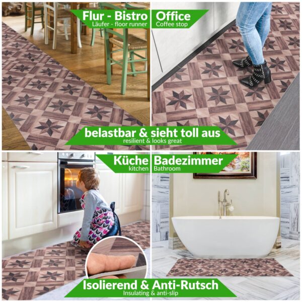Küchenläufer TeppichLäufer abwaschbar mit Motiv Parket Stern Karo