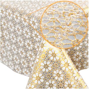 Tischdecke abwaschbar Lace Vinyl Häkel Spitze Optik Blumen Gold