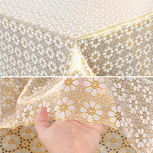 Tischdecke abwaschbar Lace Vinyl Häkel Spitze Optik Blumen Gold