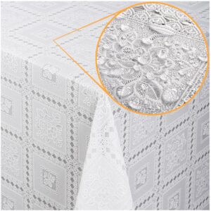 Tischdecke abwaschbar Lace Vinyl Häkel Spitze Optik Rosen Weiß Blumen