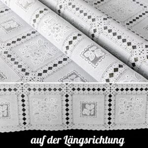 Tischdecke abwaschbar Lace Vinyl Häkel Spitze Optik Rosen Weiß Blumen