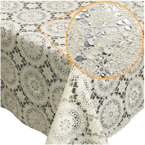 Tischdecke abwaschbar Lace Vinyl Häkel Spitze Optik Kreise Creme