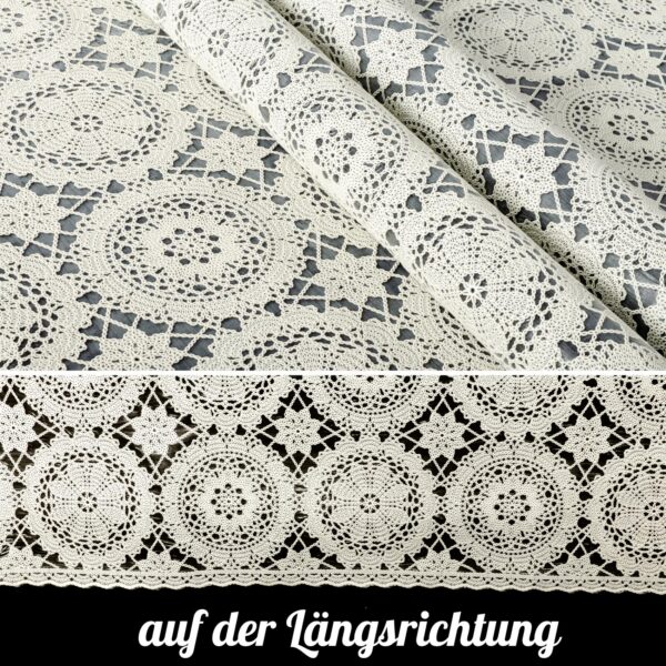 Tischdecke abwaschbar Lace Vinyl Häkel Spitze Optik Kreise Creme