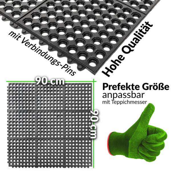 Ringgummimatte Gummimatte Schmutzfangmatte Wabenmatte mit Verbinder 90x90cm Schwarz