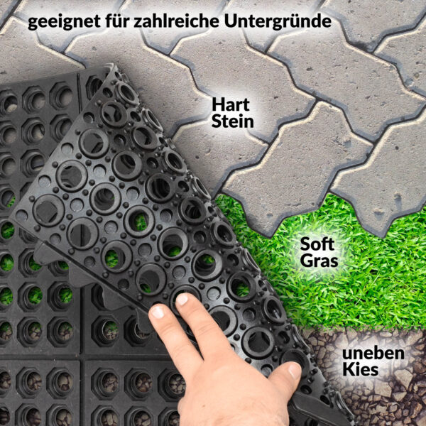 Ringgummimatte Gummimatte Schmutzfangmatte Wabenmatte mit Verbinder 90x90cm Schwarz