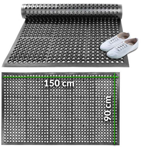 Ringgummimatte Gummimatte mit Rand Fußabtreter Schmutzfangmatte Schwarz 90x150cm