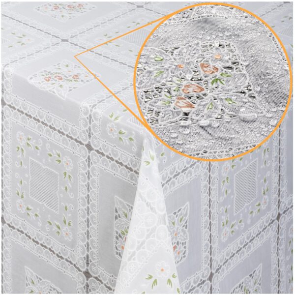 Tischdecke abwaschbar Lace Vinyl Häkel Spitze Optik Lace Bunt