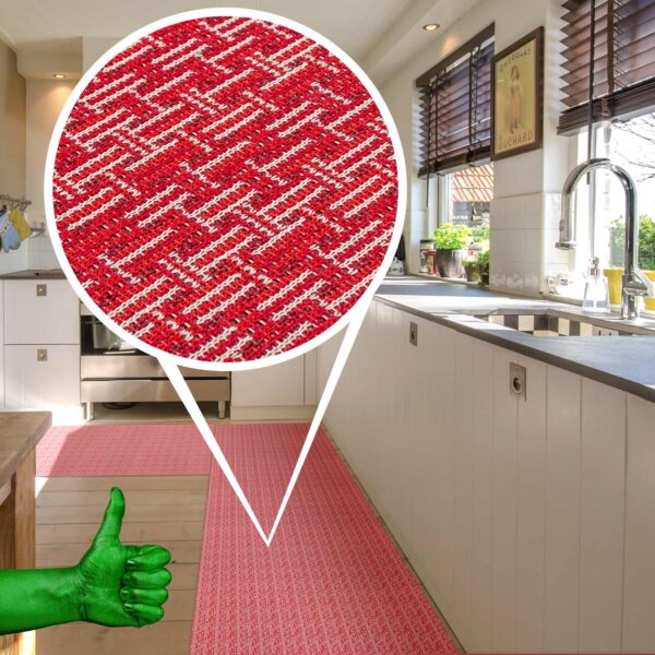 Küchenteppich pflegeleicht Premium Läufer waschbar Flechtoptik Rot 65cm Breit