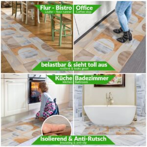 Küchenteppich Motivdruck Kreise Holzoptik Küchenläufer Läufer Küche
