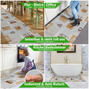 Küchenläufer Motivdruck Herzen Holz Küchenteppich Teppichläufer Flur Läufer rutschfest