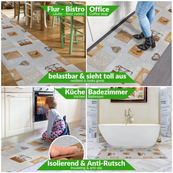 Küchenläufer Motivdruck Herzen Holz Küchenteppich Teppichläufer Flur Läufer rutschfest