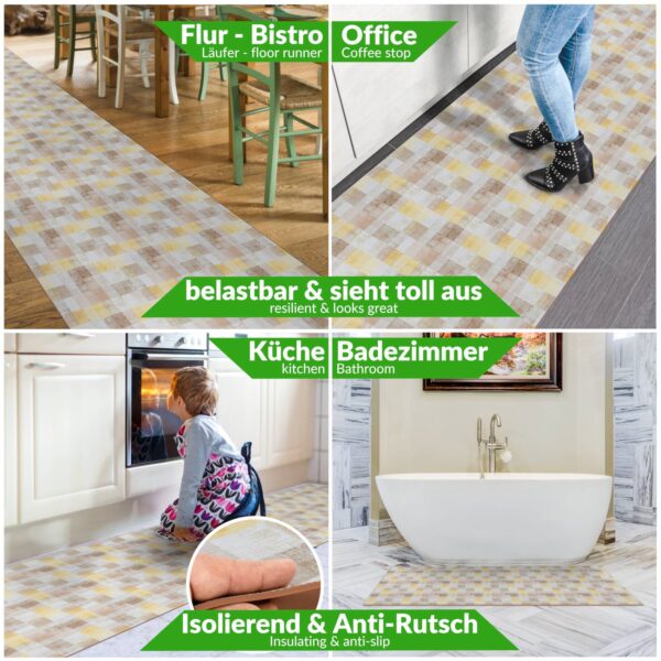 Küchenläufer Küchenteppich Motivdruck Mosaik Bunt Teppichläufer Läufer Flur Küche